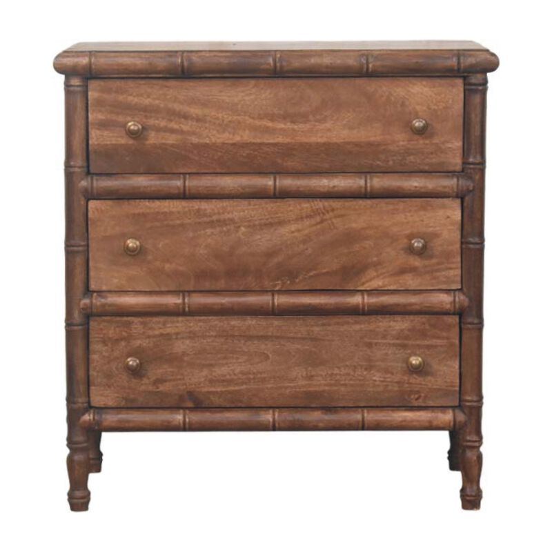 Artisan Furniture Solid Wood Bamboo Carved 3-Drawer Chest ,Brown,3-Drawer image number 0