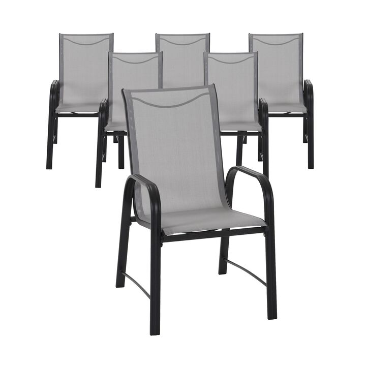 Paloma Patio Dining Chairs, Light Gray Sling, Steel Frame, 6-Pack
