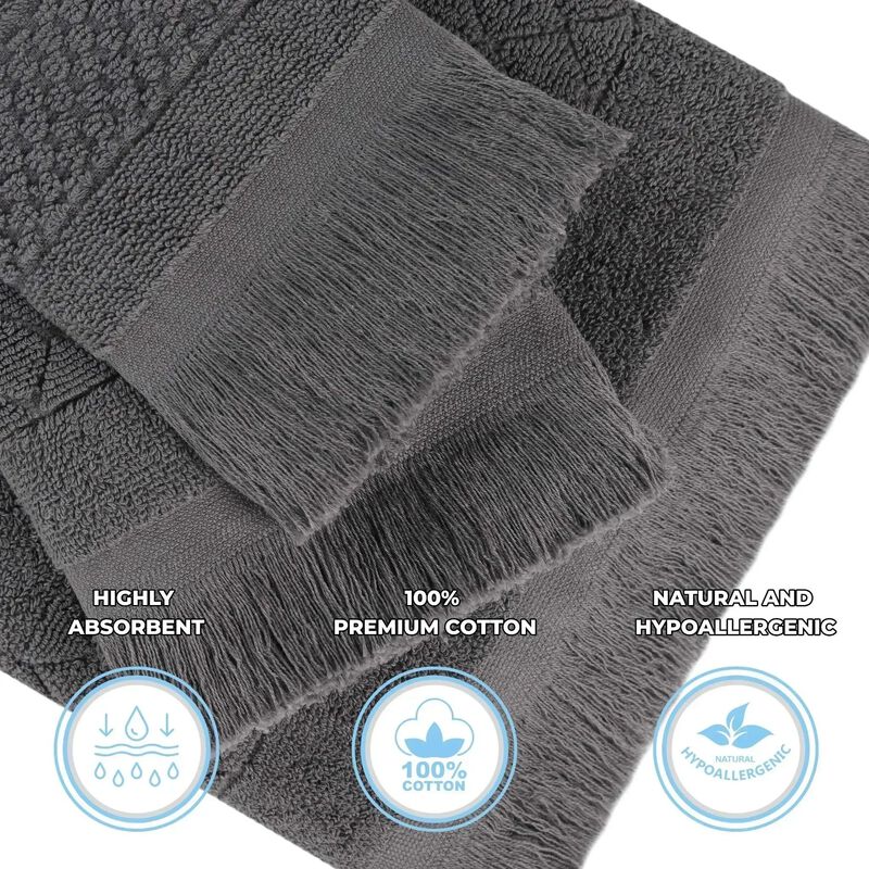 Absorbent Cotton Hand Towels Set of 6 with Geometric Jacquard Design image number 2