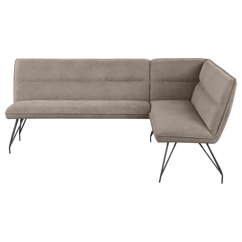 Donne Corner Dining Bench L Shape, Taupe Brown, Metal Legs, 84 Inch - Benzara