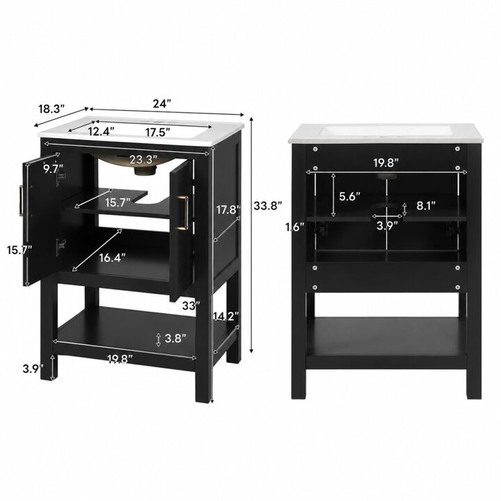 ELEMENT ACE 24 Inch Modern Bathroom Vanity with Elegant Twill Design Soft-Close Hinges Adjustable Shelf Back Open Structure Ample Customizable Bathroom Storage
