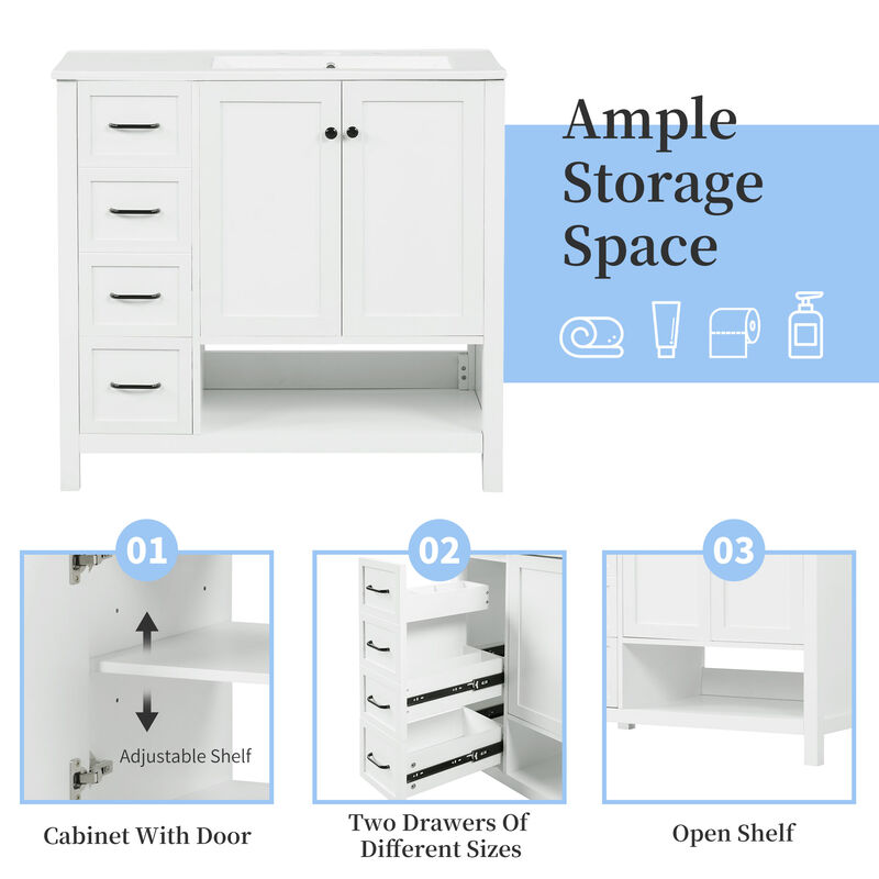 Whisen Bathroom Vanity with Sink, Freestanding Vanity with Drawers, cabinet and Open shelf - Black