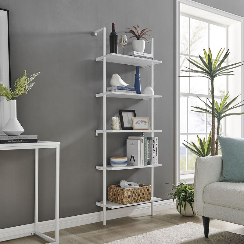 Everett 5-Tier Open Display Stand Wall Mount Modern Metal Frame Ladder Shelf image number 6