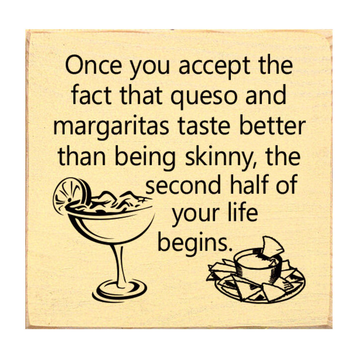 Funny Queso and Margarita Quote Wood Sign Kitchen Wall Decor