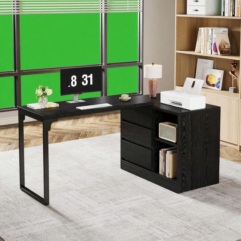 Compact Computer Desk &ndash; Space-Saving Desk with Drawers and Shelves