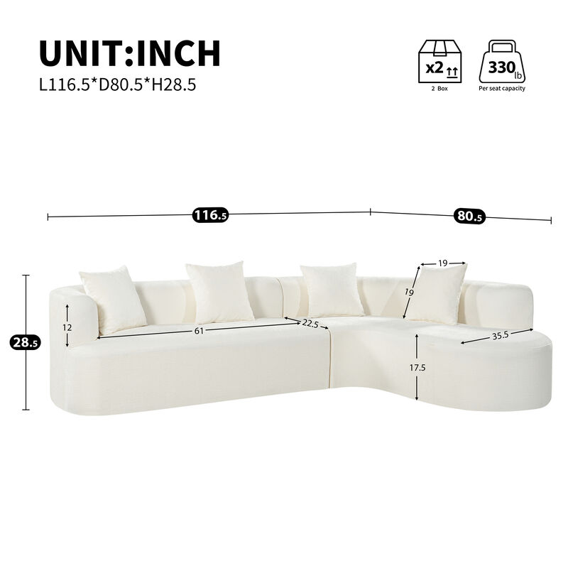 Whisen 116.5" Cloud Sectional Sofa, L-Shaped Chenille with Memory Foam, 4-Seat Curved Couch for Living Room image number 9