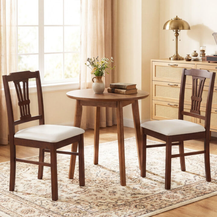 Set of 2 Upholstered Wooden Kitchen Dining Chairs with Solid Rubber Wood Frame