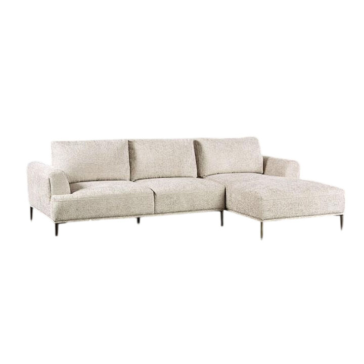 Batty L Shaped Sectional Chaise Sofa, Light Brown Chenille, Adjustable
