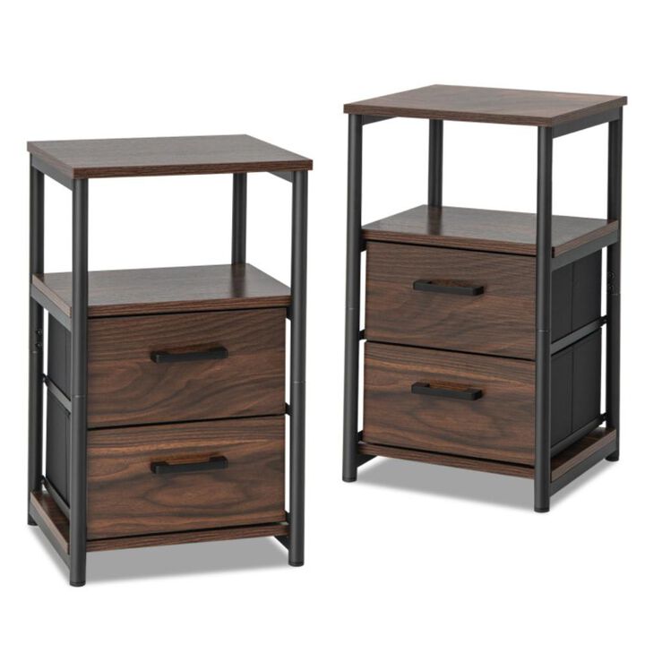 Hivvago Bedside Table Set of 2 with Removable Fabric Drawers and Metal Frame