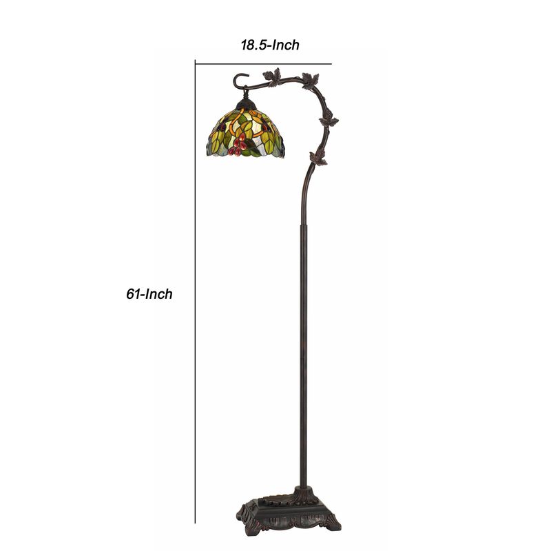 Downbridge Metal Tiffany Floor Lamp with Leaf Accents, Multicolor - Benzara