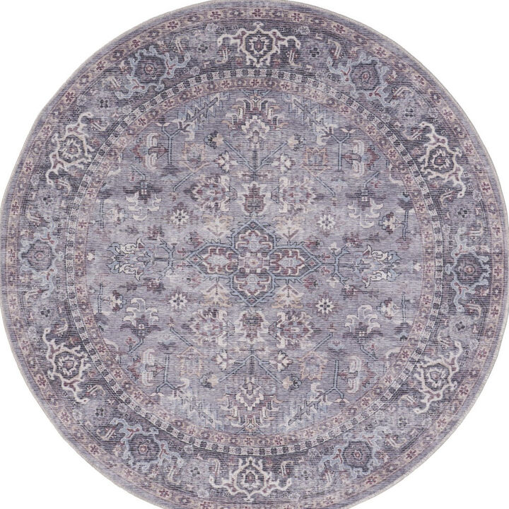 HomeRoots Round Floral Power Loom Distressed Area Rug