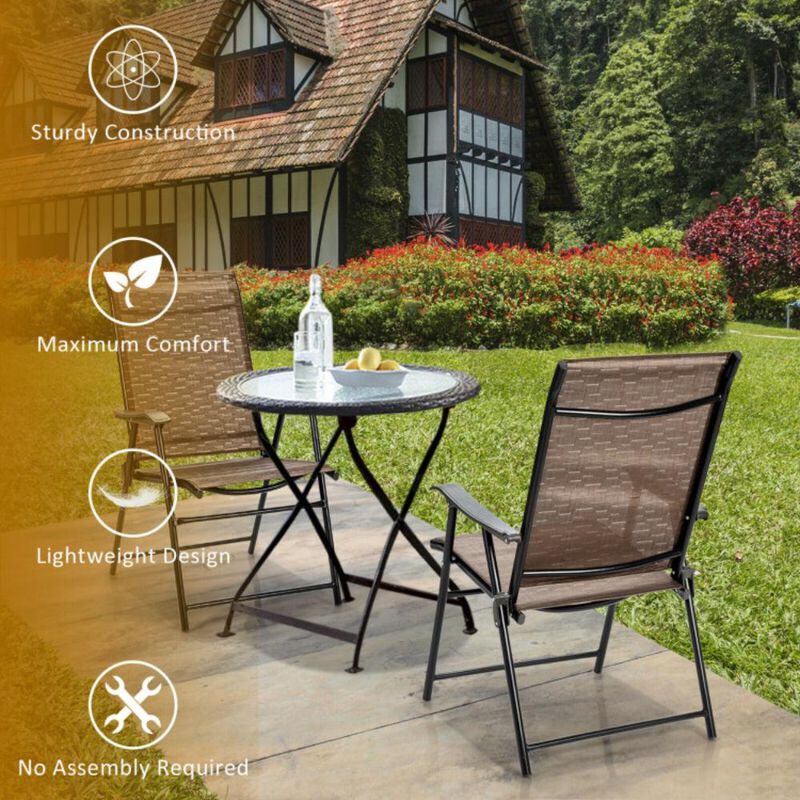 Hivvago 2 Pieces Outdoor Patio Folding Chair with Armrest for Camping Garden