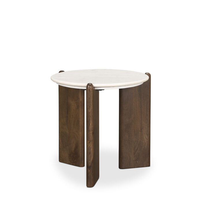 HomeRoots 20" White And Brown Marble And Solid Wood End Table