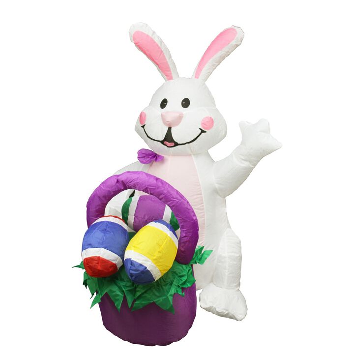 4' Inflatable Lighted Easter Bunny with Basket Outdoor Decoration