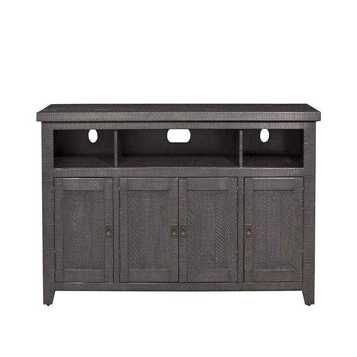 Wooden TV Stand With 3 Shelves and Cabinets, Gray-Benzara