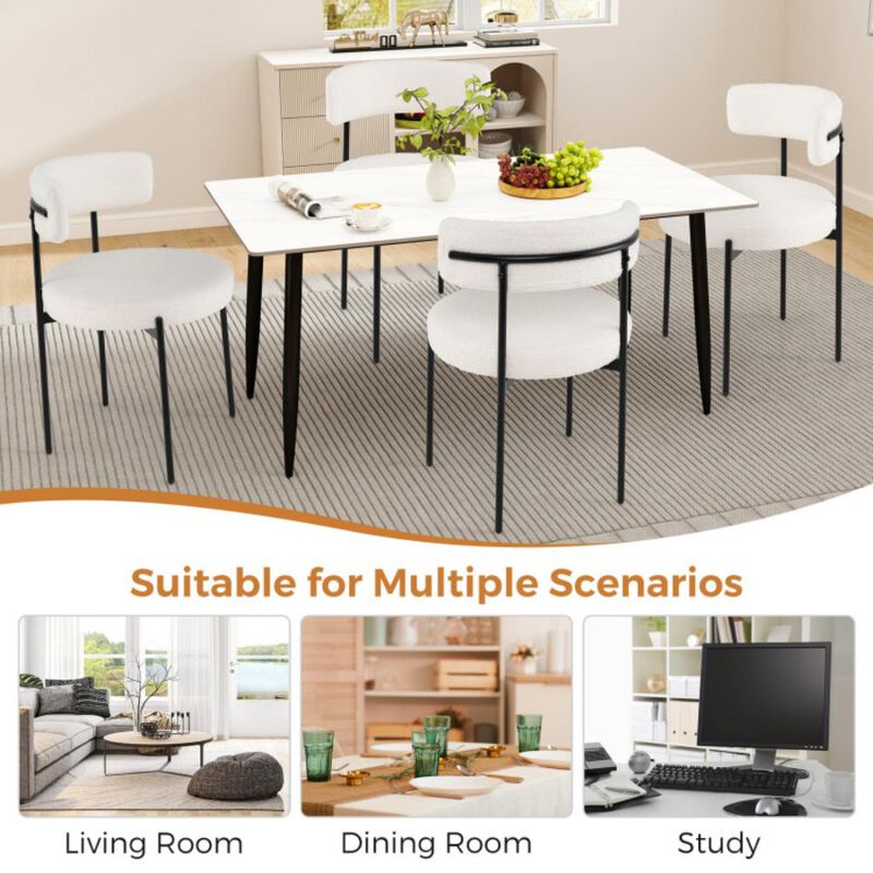 Hivvago Boucle Dining Chair with Curved Backrest and Metal Legs Set of 2