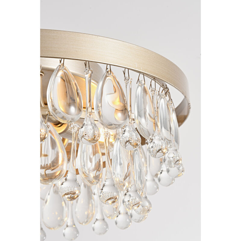 May Brushed Champagne Silver Crystal Teardrop 3-light Flush Mount image number 3