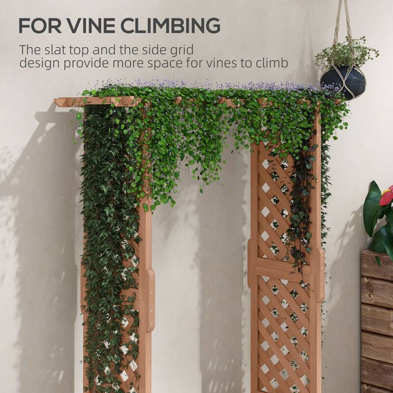 Outsunny Raised Garden Bed with Arch Trellis for Vine Climbing Plants, Hanging Flowers, 70.75" Tall Outdoor Wood Planter Box with Drainage Hole & Fabric Filter for Backyard, Patio, Brown