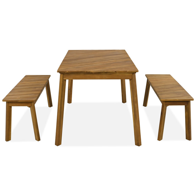 Merax 3 Pieces Acacia Wood Table Bench Dining Set