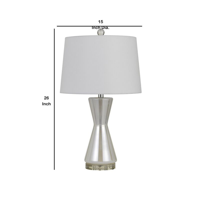26" Glass Table Lamp with Hardback Shade, Silver and White-Benzara image number 5