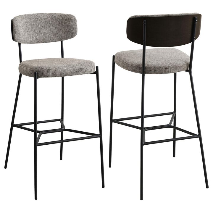Ellina Pub Height Bar Chair Set of 2, Taupe Fabric, Black, 30 Inch - Benzara