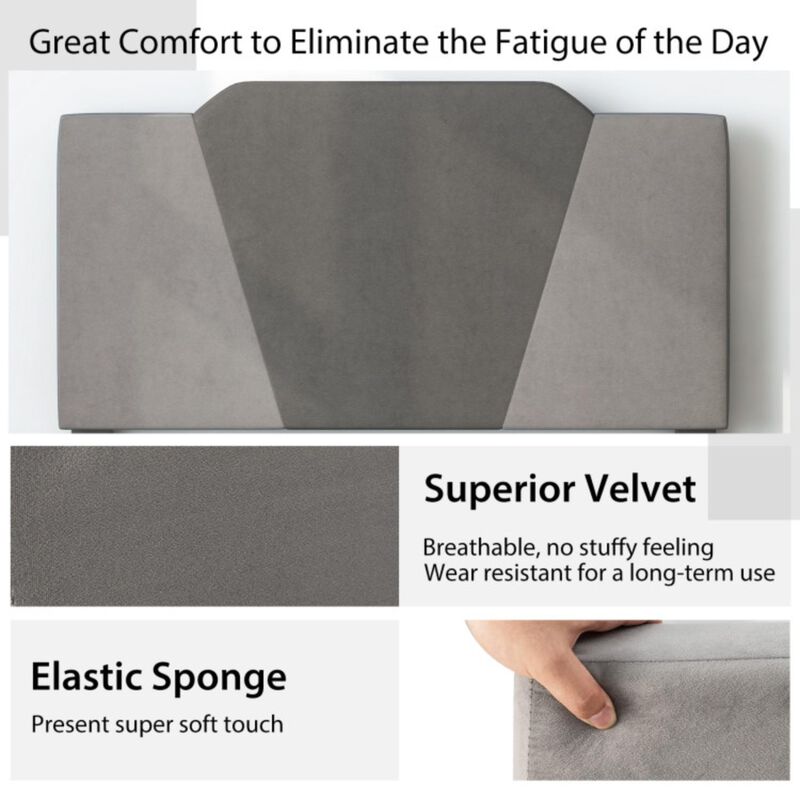 Hivvago Velvet Upholstered Bed Frame with High Headboard