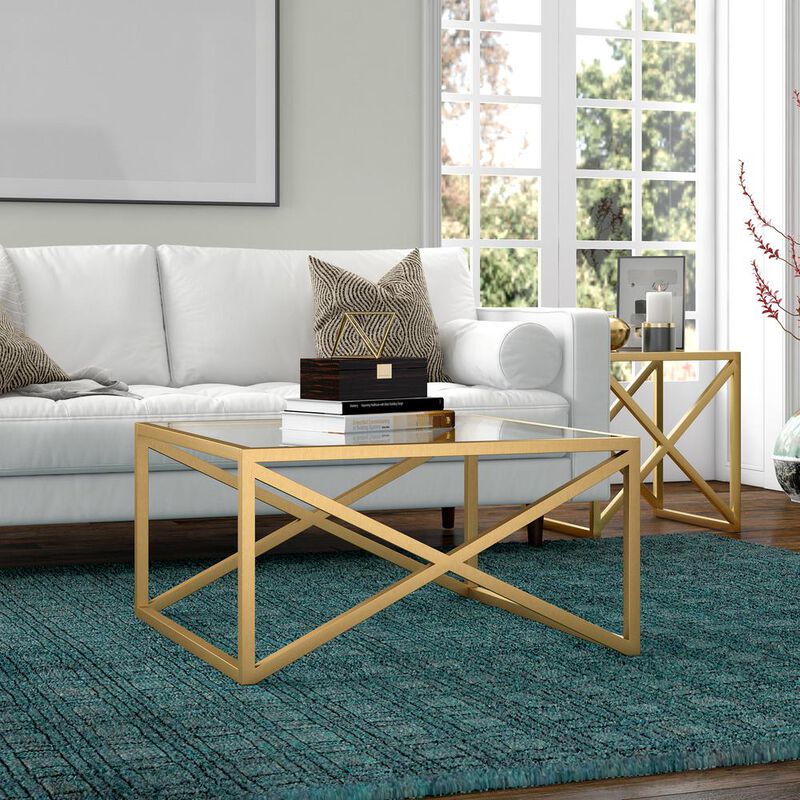 Hudson&Canal Calix 32'' Wide Square Coffee Table in Brass