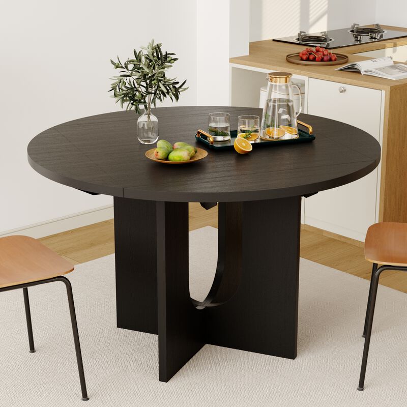 FUFU&GAGA Stylish Foldable Dining Table with Foldable and Fully Thickened Design, Wood Grain Finish, (47.2 in. W x 29.5 in. D x 33.5 in. H), Black
