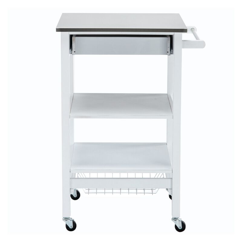 Kitchen Cart with 2 Wooden Shelves and 1 Drawer, White-Benzara