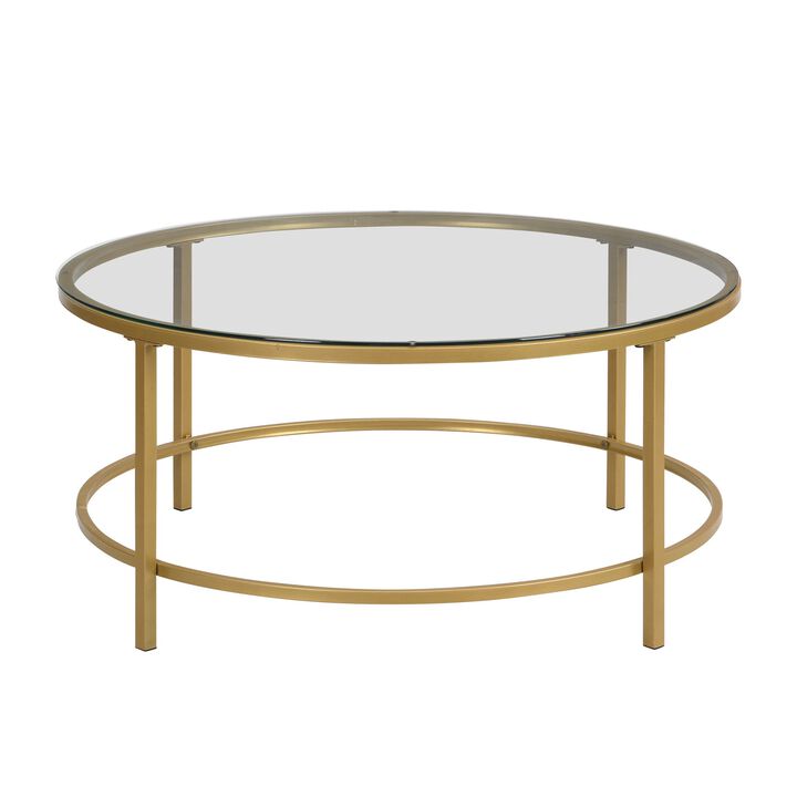 Homezia 36" Gold And Clear Glass Round Coffee Table