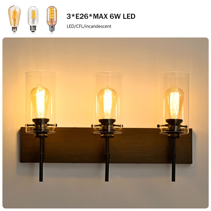ELEMENT ACE 3-Light Wall Mounted Bathroom Vanity Light Fixture with Clear Glass Shade, Over Mirror Lighting for Kitchen, Bedroom, Hallway, Dining Room image number 5