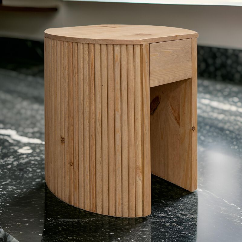 Izya 20 Inch Chairside End Table, Drawer, Intricate Ribbed Column, Brown