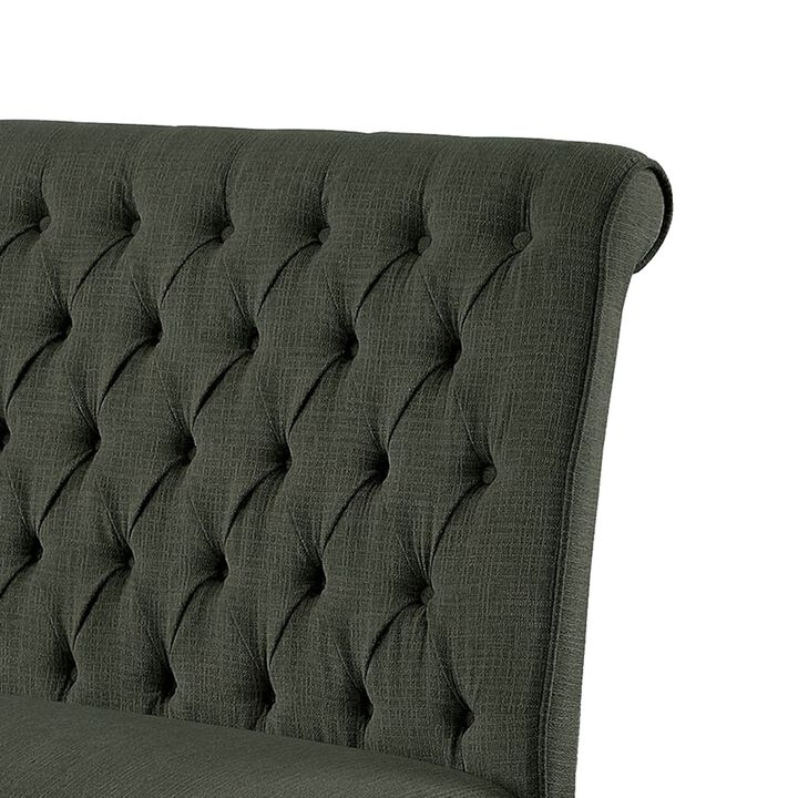 Button Tufted Fabric Upholstered Wooden Love Seat Bench, Beige and Black-Benzara