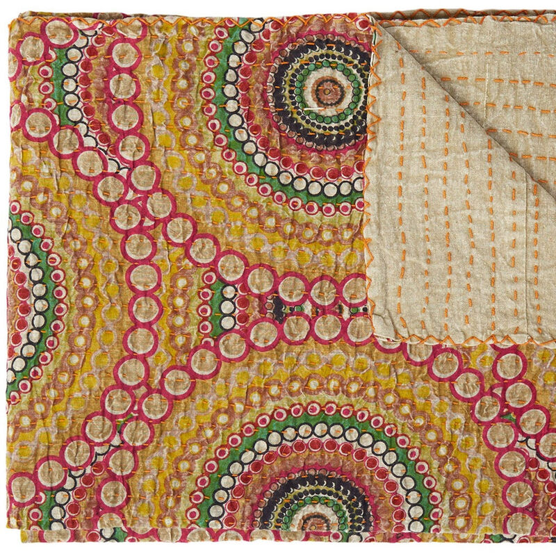 HomeRoots 50" X 70" Brown And Beige Abstract Cotton Quilted Kantha Throw Blanket with Embroidery image number 2
