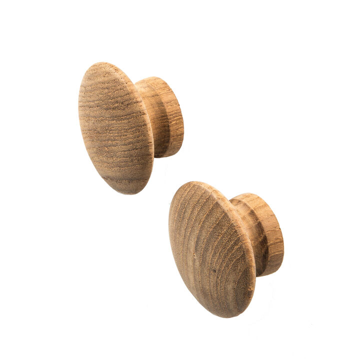 HomeRoots Set of Two Brown Wood Classic Round Drawer Pull Knobs