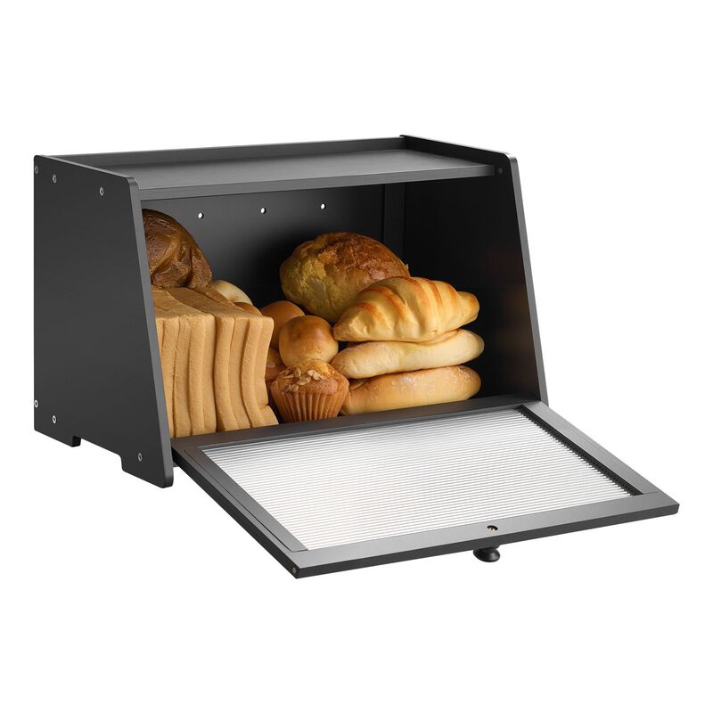 Farmhouse Bread Box, Wooden Kitchen Counter Bread Storage with Wavy Acrylic Panel image number 7