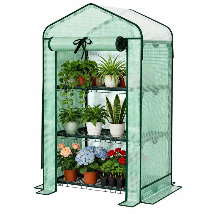 WOW PIONEER Three-Tier Portable Mini Greenhouse With PE Cover And Stable Steel Frame For Patio Gardening Seed Starting and Indoor Plant Growing