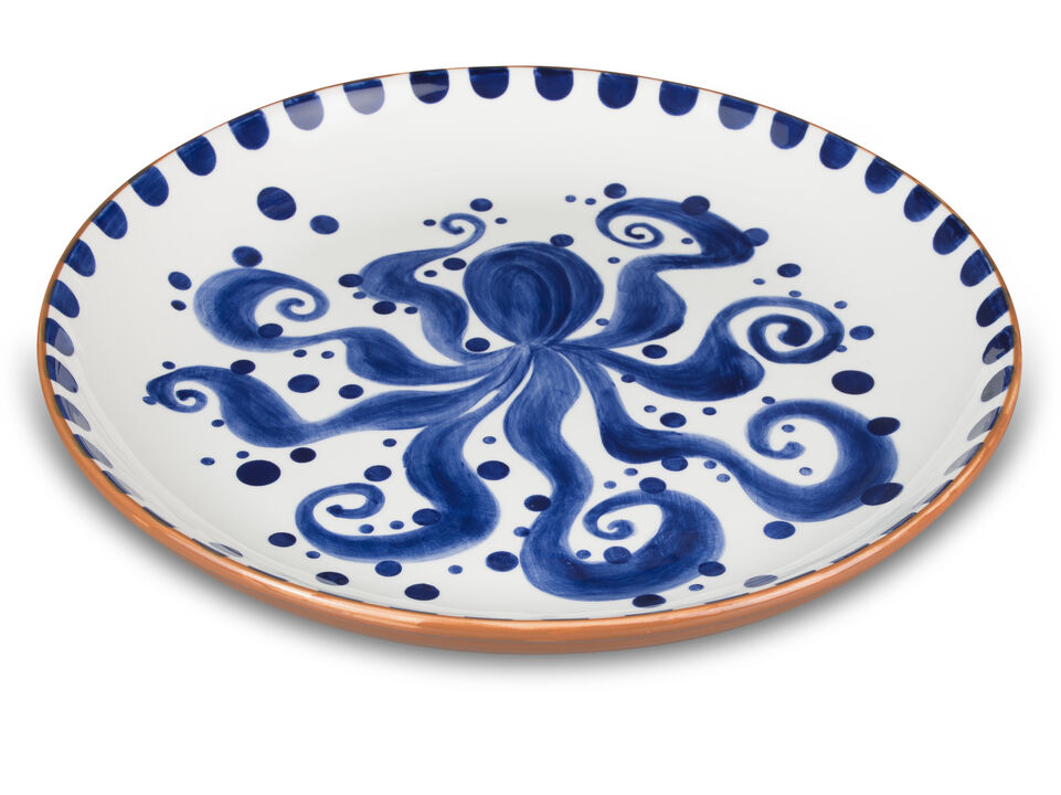 Euro Ceramica Costa Azul Hand Painted Octopus Design 15-Inch Round Ceramic Serving Platter