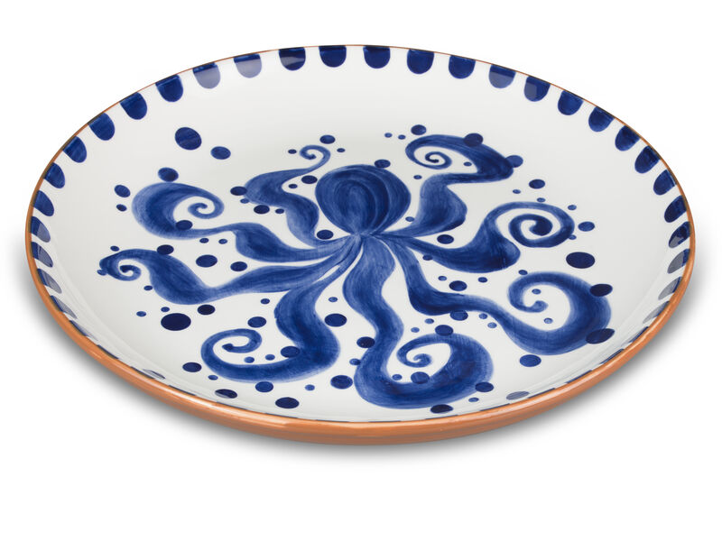 Euro Ceramica Costa Azul Hand Painted Octopus Design 15-Inch Round Ceramic Serving Platter image number 1