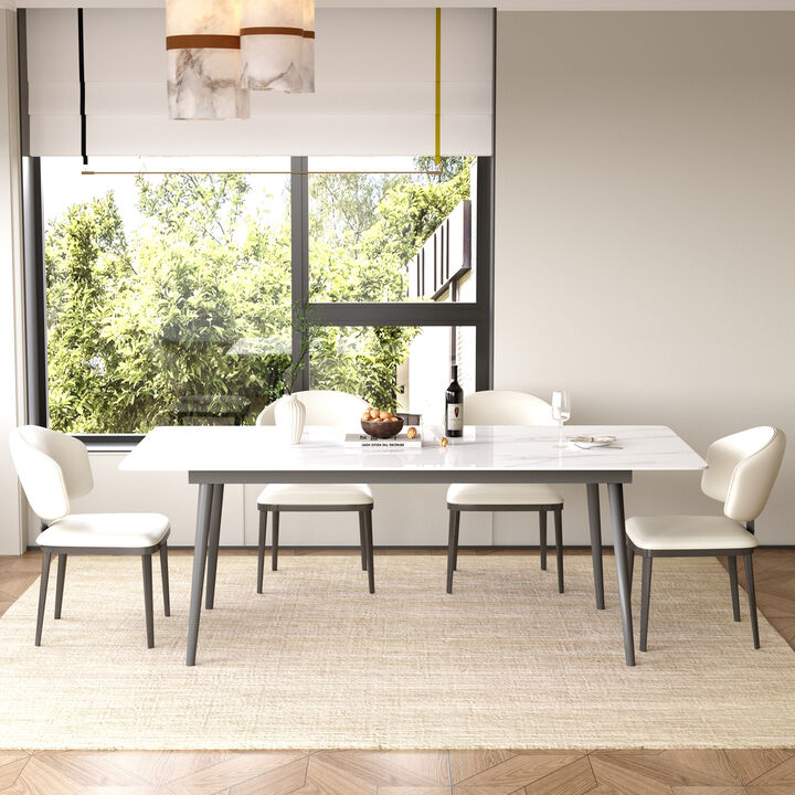 Sintered Stone Table with Metal Legs for Dining Room & Living Room 70.8", White