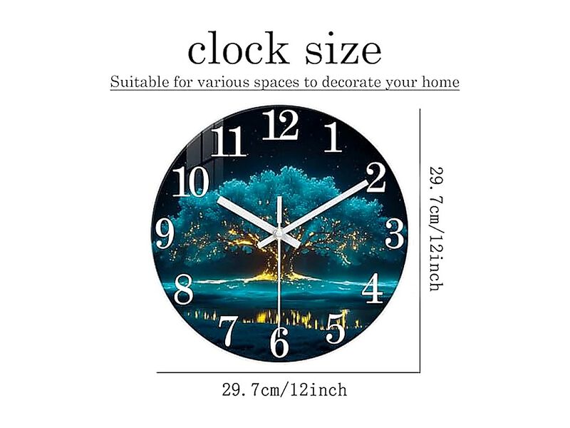 Modern Decor Glass Wall Clocks Battery Operated 12 Inch Teal Tree Life Living image number 2
