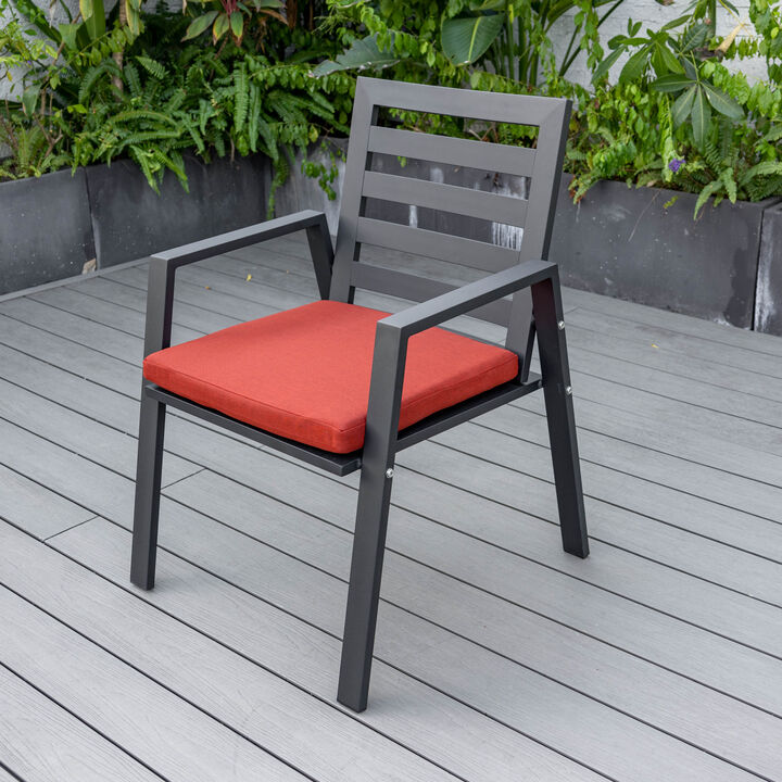 LeisureMod Mid-Century Modern Patio Dining Armchair &ndash; Aluminum Frame with Removable Cushions for Garden and Backyard, Set of 4