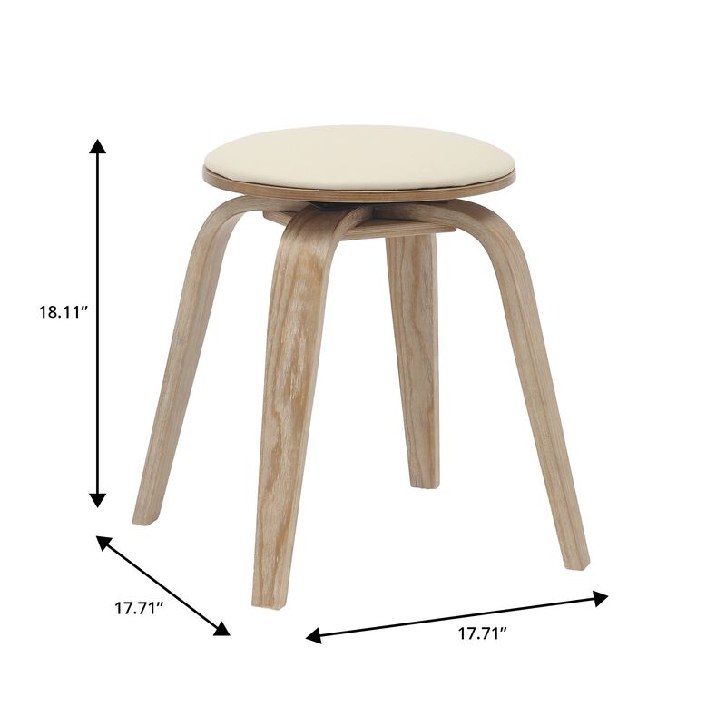 LeisureMod Dining Stool, Upholstered in Leather with Poplar Frame in Stained Finish with Swivel, 18-inch Sitting Stool for Modern Home, Kitchen & Dining Room, Pelya Collection