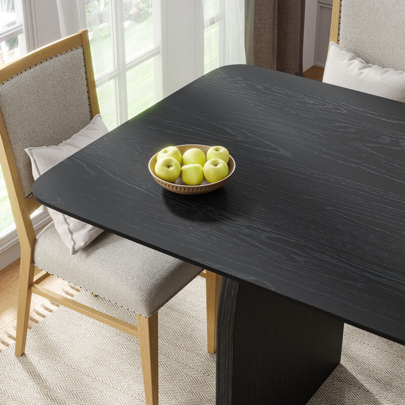 79" Farmhouse Rectangle Black Dining Table for 4-6 People with Round Arched Table Legs for Dining Room and Living Room