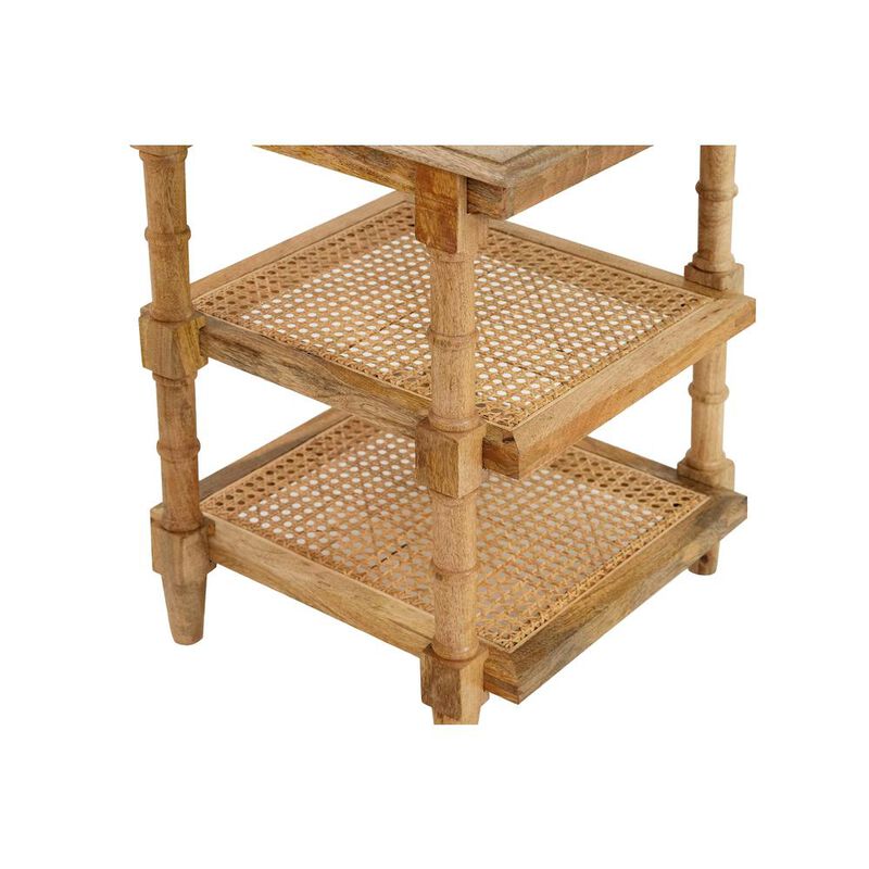 Carolina Living Chesterfield Wood & Cane 3 Shelf Side Table - Natural