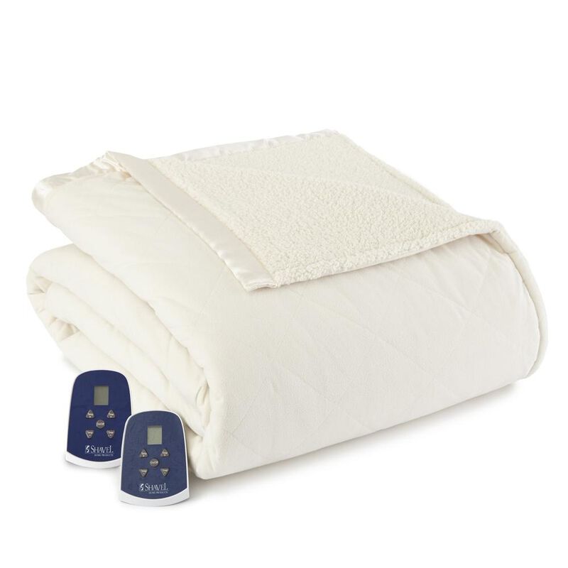Shavel Micro Flannel Heating Technology Luxuriously Soft Solid Sherpa Electric Blanket - Full 72x84" - Ivory