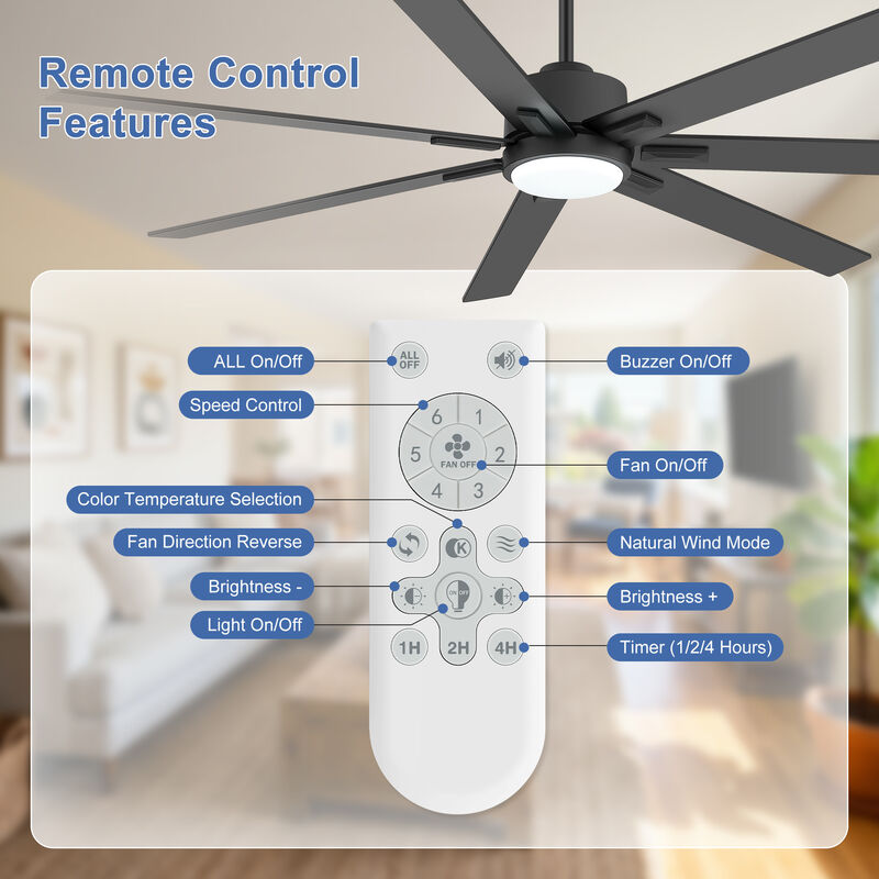 Breezary 72 in Ceiling Fan with Light, 7 Plywood Blades, Dimmable PMMA Shade, Quiet Reversible DC Motor image number 7