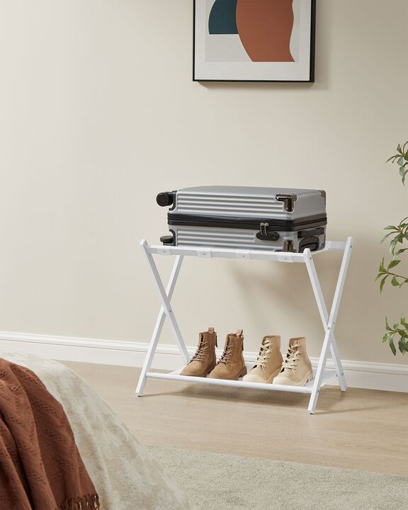 Luggage Rack for Guest Room – Folding Suitcase Stand with Durable Straps and Wooden Frame