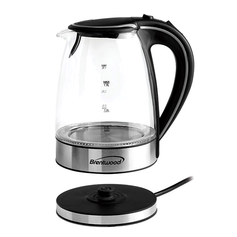 Brentwood 1.7L Tempered Glass Tea Kettle in Black