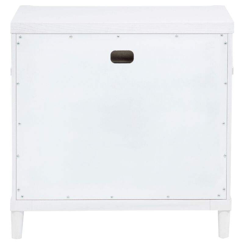 Ruvie Nightstand with 3 Drawers, Metal Post Accent, White Wood 26 Inch image number 4